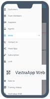 Tap on Menu menu and select devices Vastra Web Menu